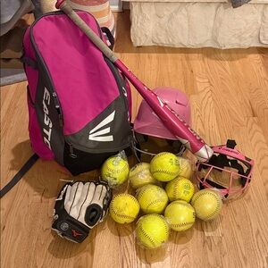 Easton Pink Softball Gear Set with Yellow Softballs